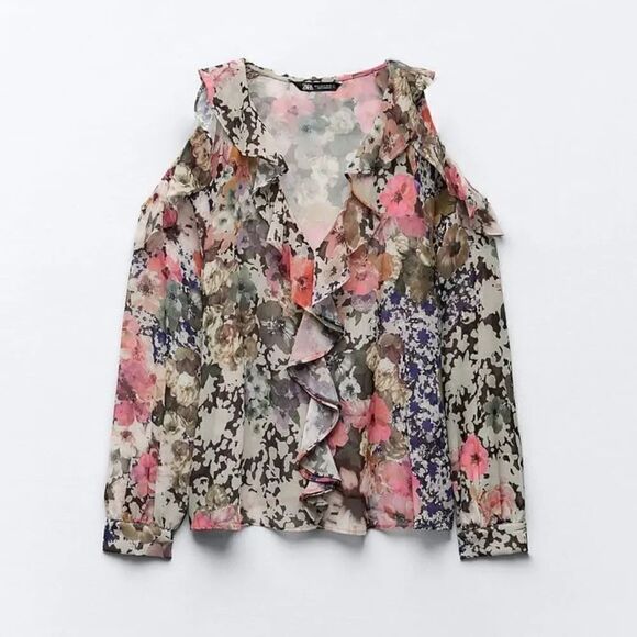ZARA FLORAL PRINT SHIRT - Picture 7 of 9
